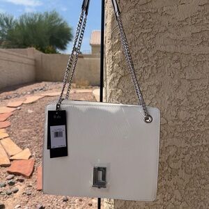 Karl Lagerfeld Handbag Winter White Logo Chain Strap Purse New  $298 U21